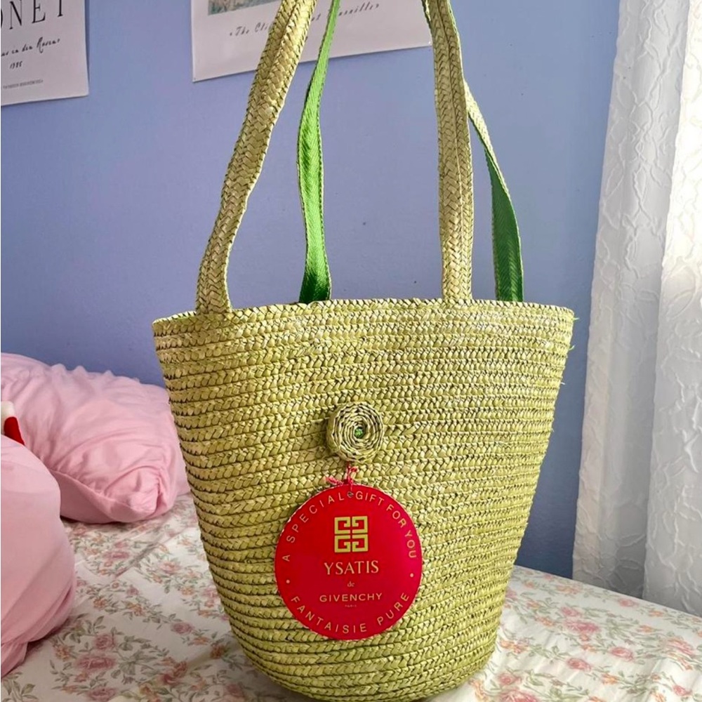 Givenchy Lime Green Straw Tote